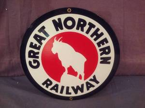 lot 97 image: Great Northern Railway Reproduction Porcelain Sign