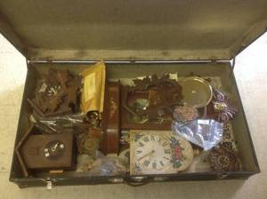 lot 248 image: Large Case Full of Clocks & Clock Parts