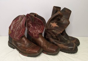 lot 629 image: (2) Pairs of Mens Leather Boots Cowboy and Harley Davidson