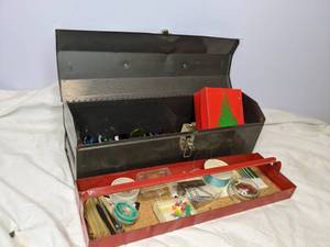 lot 671 image: Metal Tool Box with Soldering Tools & Miscellany