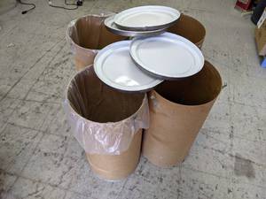 lot 654 image: (4) Cardboard Fiber Drums with Metal Lids