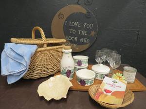 LARGE PICNIC BASKET  SEWING BASKET FULL OF GOODIES