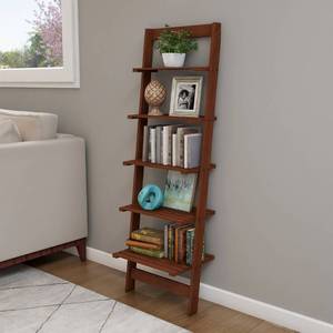 Lavish Home 5-Tier Leaning Ladder Bookshelf - Walnut