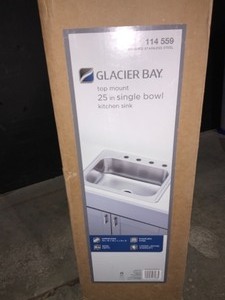 GLACIER BAY DROP-IN STAINLESS STEEL 25 IN. 4-HOLE SINGLE BOWL KITCHEN SINK. SEE PICTURES