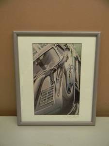 DAVID CHAPPLE SIGNED 1963 CORVETTE PROFESSIONALLY FRAMED ART - AWESOME PIECE - APPROX 13 BY 15 - SEE PICTURES