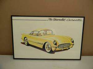 THE CHEVROLET CORVETTE PROFESSIONALLY FRAMED ART - AWESOME PIECE - APPROX 24 BY 15 - SEE PICTURES