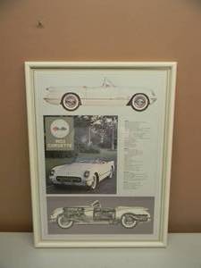 1953 CHEVROLET CORVETTE PROFESSIONALLY FRAMED PRINT - VERY COOL PIECE - APPROX 18 BY 24 - SEE PICTURES