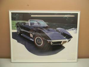 HAROLD CLEWORTH CHEVY CORVETTE SIGNED & NUMBERED PROFESSIONALLY FRAMED PRINT - 142 OF 950 - AWESOME PIECE - APPROX 34 BY 26 - SEE PICTURES