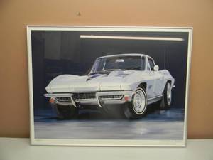 HAROLD CLEWORTH CHEVY CORVETTE SIGNED & NUMBERED PROFESSIONALLY FRAMED PRINT - 142 OF 950 - AWESOME PIECE - APPROX 34 BY 26 - SEE PICTURES
