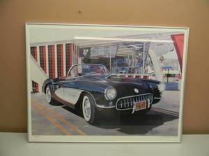 HAROLD CLEWORTH CHEVY CORVETTE SIGNED & NUMBERED PROFESSIONALLY FRAMED PRINT - 142 OF 950 - AWESOME PIECE - APPROX 34 BY 26 - SEE PICTURES