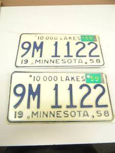 VINTAGE 1959 PAIR OF MINNESOTA LICENSE PLATES - NEVER USED - NICE - SEE PICTURES