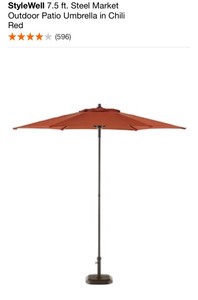 STYLEWELL 7.5 FT. STEEL MARKET OUTDOOR PATIO UMBRELLA IN CHILI RED & BLACK STYLEWELL UMBRELLA BASE. SEE PICTURES