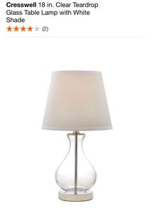 CRESSWELL 18 IN. CLEAR TEARDROP GLASS TABLE LAMP. SEE PICTURES
