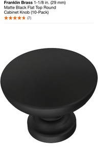 FRANKLIN BRASS 1-18 IN. (29 MM) MATTE BLACK FLAT TOP ROUND CABINET KNOB (10-PACK). SEE PICTURES