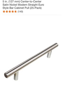5 IN. (127 MM) CENTER-TO-CENTER SATIN NICKEL MODERN STRAIGHT EURO STYLE BAR CABINET PULL (25-PACK). SEE PICTURES