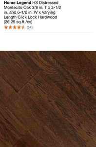 HOME LEGEND HS DISTRESSED MONTECITO OAK 38 IN. T X 3-12 IN. AND 6-12 IN. W X VARYING LENGTH CLICK LOCK HARDWOOD  (26.25 SQ. FT.CS). SEE PICTURES