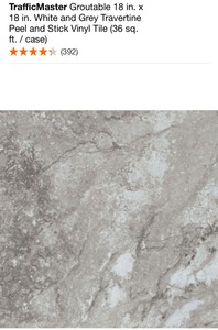 TRAFFICMASTER GROUTABLE 18 IN. X 18 IN. WHITE AND GREY TAVERTINE PEEL AND STICK VINYL TILE (36 SQ. FT.  CASE ). SEE PICTURES
