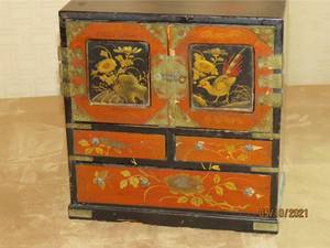 Asian Jewelry Chests, Moustached man in shadowbox, Small Porcelain Urn Shaped Vase