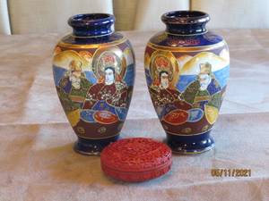 Satsumi Vases and Cinnabar Box