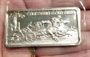 1 TROY OZ. .999 FINE SILVER BAR CALIFORNIA GOLD RUSH IN PLASTIC