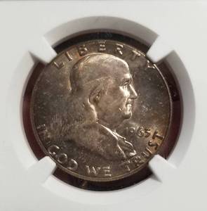 1963 FRANKLIN HALF DOLLAR MS64 NGC SUPERB TONING