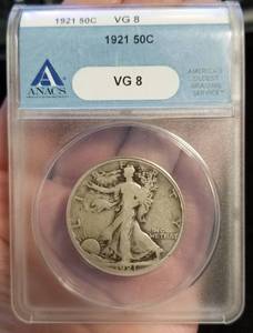 1921 WALKING LIBERTY HALF DOLLAR VG8 ANACS