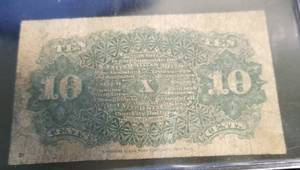 1863 US FRACTIONAL CURRENCY NOTE 10 CENT BILL CIVIL WAR DATE