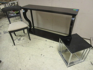 ACCENT TABLE, POTTERY BARN CHAIR, NESTING TABLES