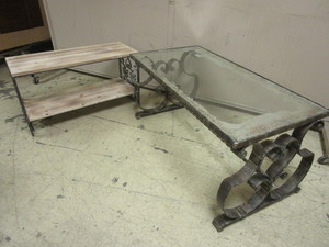COFFEE TABLE W WROUGHT-IRON BASE, GLASS TOP, ACCENT TABLE