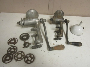 VINTAGE E.C. SIMMONS KEEN KUTTER MEAT GRINDER, L.F. & C. UNIVERSAL 3 MEAT GRINDER