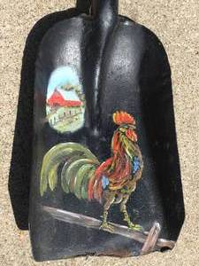 lot 66 image: Decorative Patio Shovel With Rooster and Barn Painting