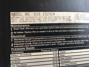lot 71 image: Craftsman 4 HP 25 Gallon Air Compressor