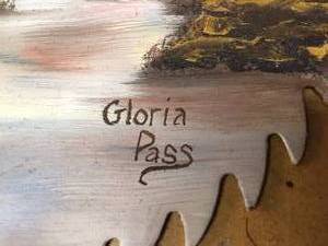 lot 74 image: Gloria Pass Painting On A 7.25 Inch Saw Blade