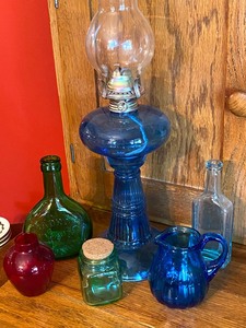 lot 23 image: Blue Glass Oil Lantern and More