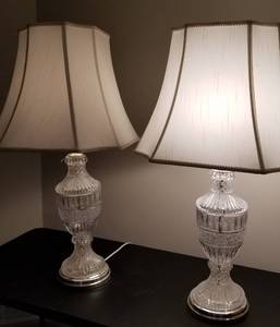 Elegant Clear Crystal Table Lamps with Silver Bases, pair