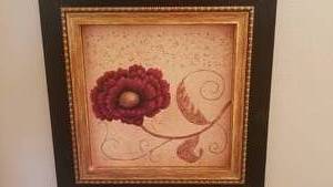Pair of Framed Burgundy Blooming Flower Prints signed Regina Andren