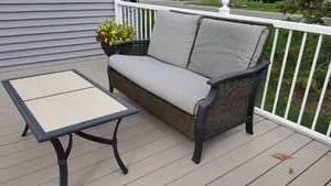 Cast Aluminum and Wicker Patio Loveseat and Cocktail Table
