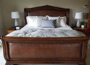 King Leather and Brass Tack Sleigh Bed
