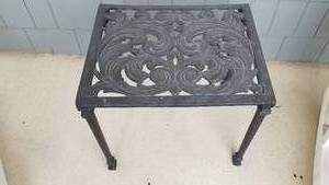 Petite Black Cast Aluminum Basket Weave Patio Side Table