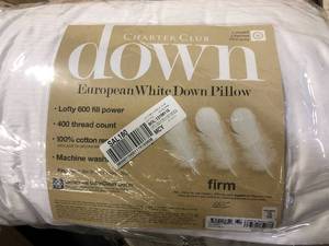 lot 9 image: Charter Club Firm Density StandardQueen Down Pillow (1), WHITEFIRMKG NEW