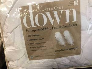 lot 53 image: Charter Club European White Down Medium Weight FullQueen Comforter, New