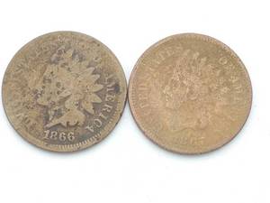 2 Indianhead Cents - 1866 & 1867 - Tough Dates