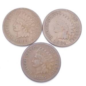 3 Indianhead Cents - 1883, 1884 & 1885 - Nice Grades, Consistent Color