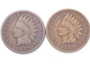 2 Indianhead Cents - 1887 & 1888.  The 88 has partial Liberty