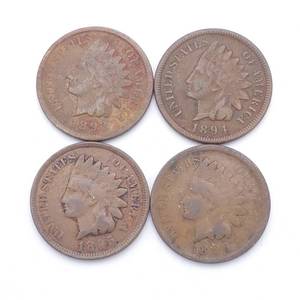 4 Indianhead Cents - 1893, 1894, 1895 & 1896