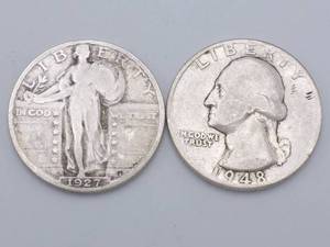 1927-S Standing Liberty Quarter & 1948 Washington Quarter