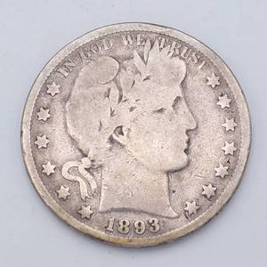 1893-S Barber Half Dollar - RARE, KEY Coin, Full Rims & Partial Wreath Detail