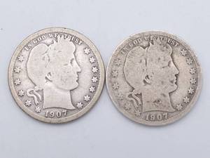 2 Barber Quarters - 1907 & 1907-S