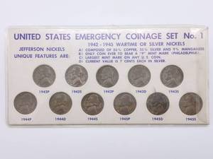 Complete Set of 35% Silver War Nickels--11 Coins from 1942-1945