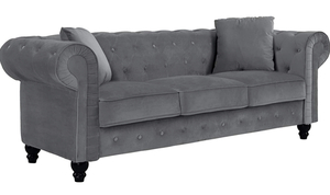 lot 18 image: CASA ANDREA MILANO Classic Velvet Scroll Arm Tufted Button Chesterfield Sofa (grey) Large